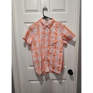 Eddie Bauer Travex Women's Shirt Top Orange Cream Short Sleeve Button Up LARGE